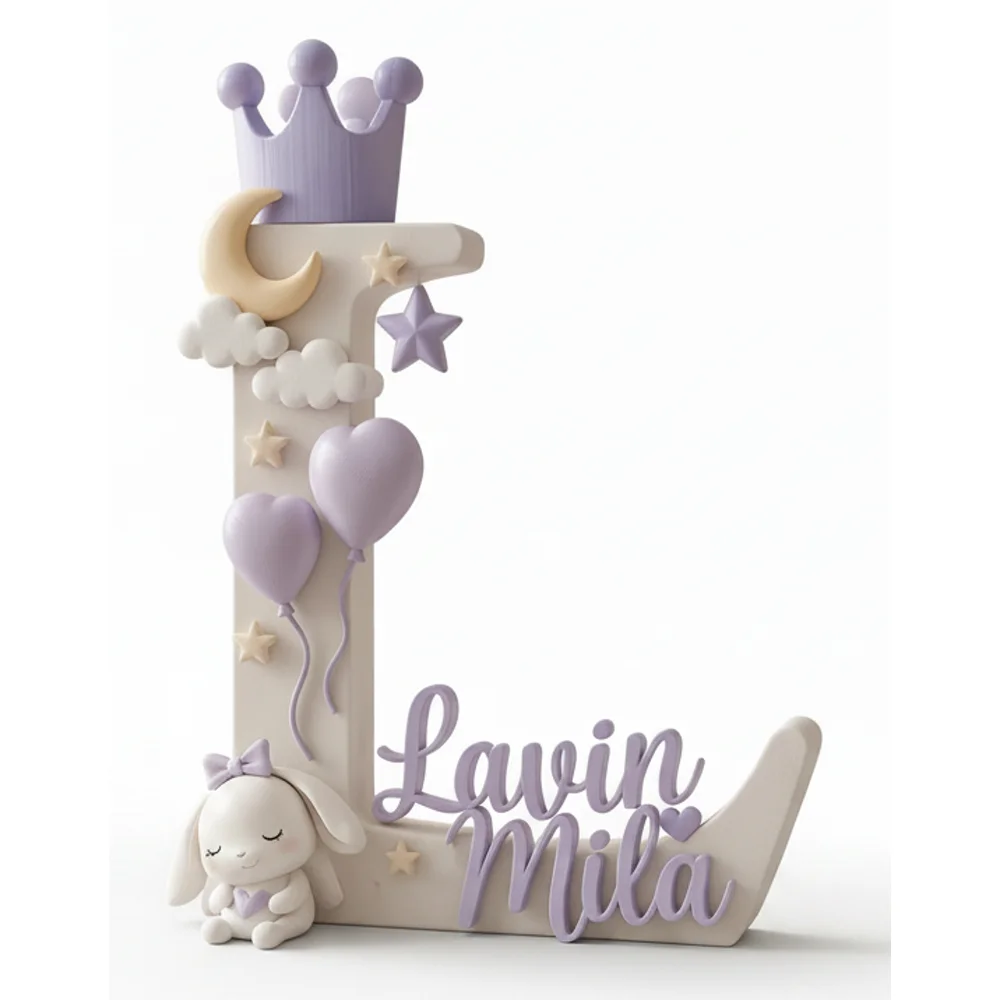 Crown, Moon & Bunny personalised 3D name décor